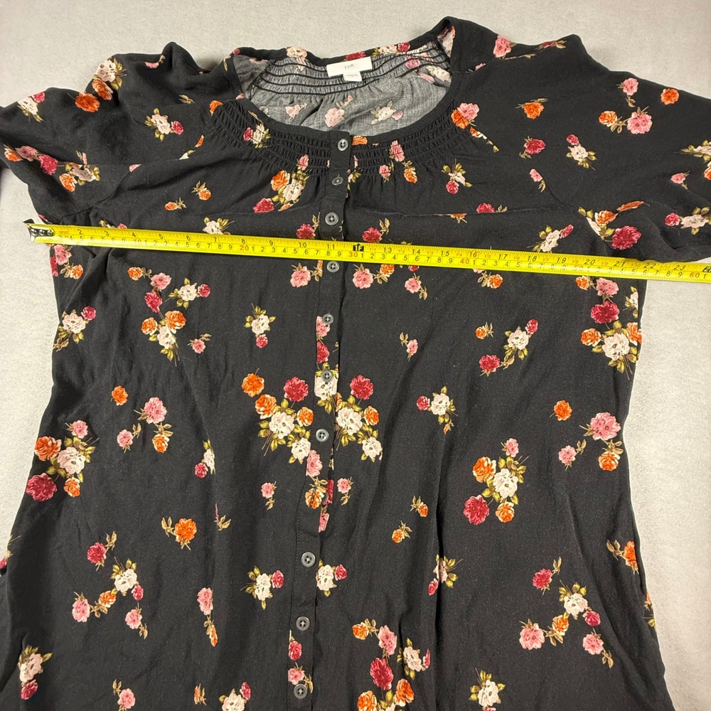 J. Jill Womens Black Floral Button Front Rayon Midi Dress Smocked Neck Size L - Picture 6 of 7